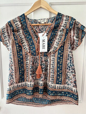 M.A.B.E Cass Frill Top NWT Large L $205 MABE